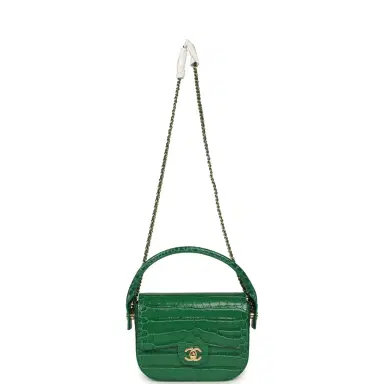 Chanel Chanel Mini Top Handle "Turn Around" Flap Bag Green Croc Embossed Calfskin Gold Hardware | Thumbnail 6 Chanel Chanel Mini Top Handle "Turn Around" Flap Bag Green Croc Embossed Calfskin Gold Hardware | Thumbnail 6
