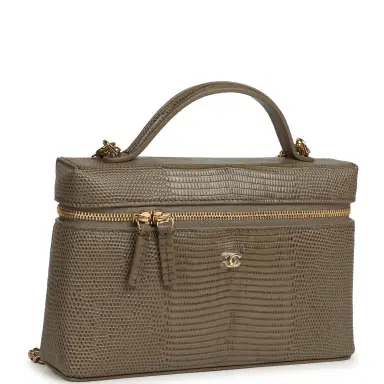 Chanel Chanel Top Handle Long Vanity Case with Chain Dark Khaki Lizard Embossed Calfskin Gold Hardware | Thumbnail 2 Chanel Chanel Top Handle Long Vanity Case with Chain Dark Khaki Lizard Embossed Calfskin Gold Hardware | Thumbnail 2