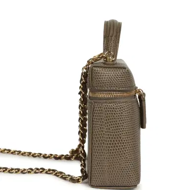 Chanel Chanel Top Handle Long Vanity Case with Chain Dark Khaki Lizard Embossed Calfskin Gold Hardware | Thumbnail 3 Chanel Chanel Top Handle Long Vanity Case with Chain Dark Khaki Lizard Embossed Calfskin Gold Hardware | Thumbnail 3