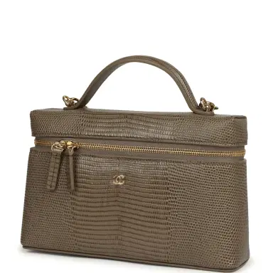 Chanel Chanel Top Handle Long Vanity Case with Chain Dark Khaki Lizard Embossed Calfskin Gold Hardware | Thumbnail 5 Chanel Chanel Top Handle Long Vanity Case with Chain Dark Khaki Lizard Embossed Calfskin Gold Hardware | Thumbnail 5