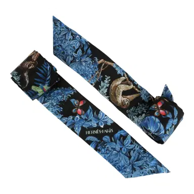 HERMÈS Hermes "Equateur" Black, Bleu Multi Silk Twilly Pair | Thumbnail 4 HERMÈS Hermes "Equateur" Black, Bleu Multi Silk Twilly Pair | Thumbnail 4