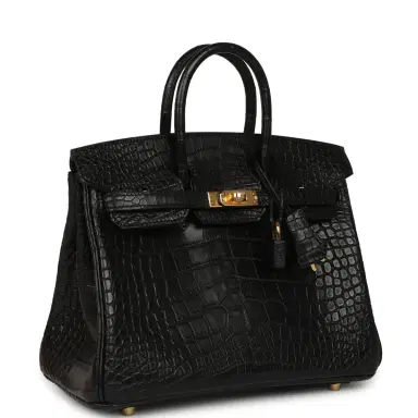 HERMÈS Hermes Birkin 25 Black Matte Alligator Gold Hardware | Thumbnail 2 HERMÈS Hermes Birkin 25 Black Matte Alligator Gold Hardware | Thumbnail 2