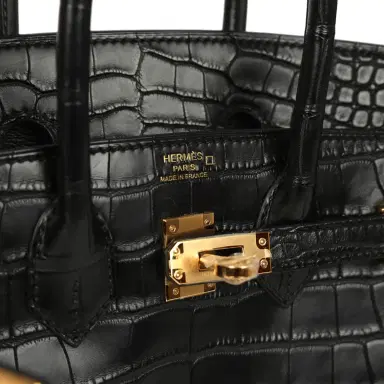 HERMÈS Hermes Birkin 25 Black Matte Alligator Gold Hardware | Thumbnail 7 HERMÈS Hermes Birkin 25 Black Matte Alligator Gold Hardware | Thumbnail 7