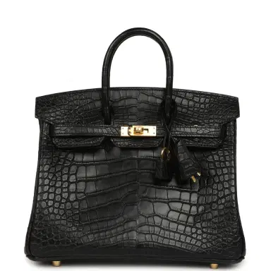 HERMÈS Hermes Birkin 25 Black Matte Alligator Gold Hardware | Thumbnail 1 HERMÈS Hermes Birkin 25 Black Matte Alligator Gold Hardware | Thumbnail 1