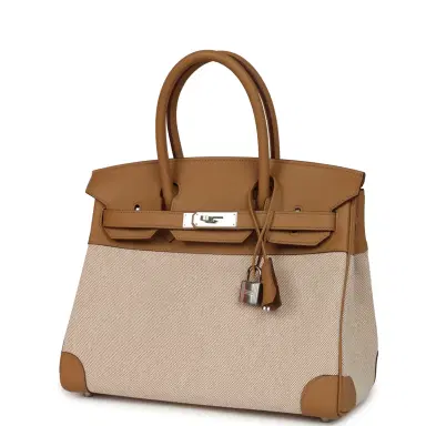 HERMÈS Hermes Birkin 30 Ecru and Beige Toile H Canvas, Biscuit Swift Palladium Hardware | Thumbnail 5 HERMÈS Hermes Birkin 30 Ecru and Beige Toile H Canvas, Biscuit Swift Palladium Hardware | Thumbnail 5