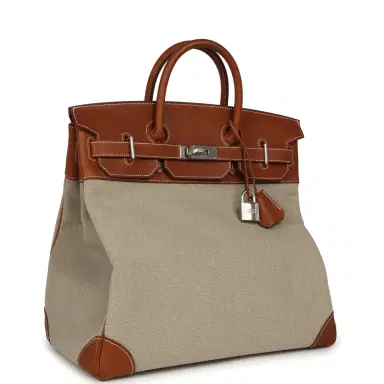 HERMÈS Hermes Birkin HAC 40 Fauve Barenia Faubourg and Ficelle Toile Palladium Hardware | Thumbnail 2 HERMÈS Hermes Birkin HAC 40 Fauve Barenia Faubourg and Ficelle Toile Palladium Hardware | Thumbnail 2