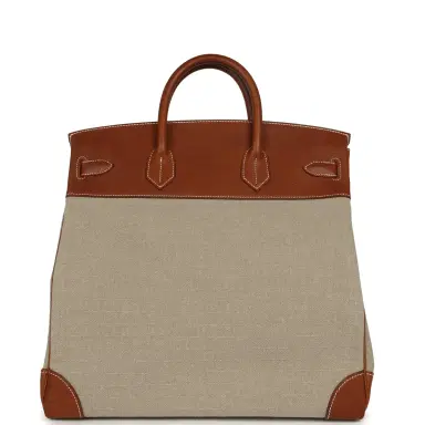 HERMÈS Hermes Birkin HAC 40 Fauve Barenia Faubourg and Ficelle Toile Palladium Hardware | Thumbnail 4 HERMÈS Hermes Birkin HAC 40 Fauve Barenia Faubourg and Ficelle Toile Palladium Hardware | Thumbnail 4
