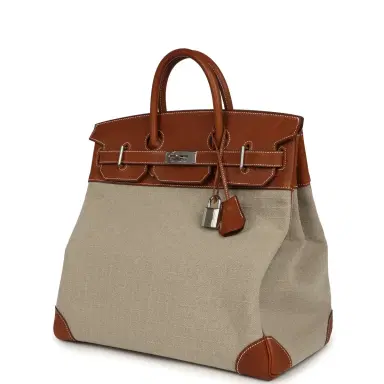 HERMÈS Hermes Birkin HAC 40 Fauve Barenia Faubourg and Ficelle Toile Palladium Hardware | Thumbnail 5 HERMÈS Hermes Birkin HAC 40 Fauve Barenia Faubourg and Ficelle Toile Palladium Hardware | Thumbnail 5
