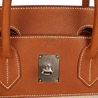 HERMÈS Hermes Birkin HAC 40 Fauve Barenia Faubourg and Ficelle Toile Palladium Hardware | Thumbnail 7 HERMÈS Hermes Birkin HAC 40 Fauve Barenia Faubourg and Ficelle Toile Palladium Hardware | Thumbnail 7