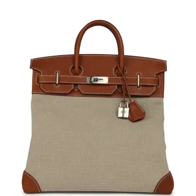 HERMÈS Hermes Birkin HAC 40 Fauve Barenia Faubourg and Ficelle Toile Palladium Hardware | Thumbnail 1 HERMÈS Hermes Birkin HAC 40 Fauve Barenia Faubourg and Ficelle Toile Palladium Hardware | Thumbnail 1