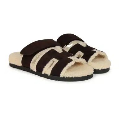HERMÈS Hermes Chypre Techno Sandals Marron Ebene Suede and Ecru Shearling Palladium Hardware EU 37 | Thumbnail 2 HERMÈS Hermes Chypre Techno Sandals Marron Ebene Suede and Ecru Shearling Palladium Hardware EU 37 | Thumbnail 2
