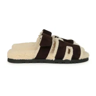HERMÈS Hermes Chypre Techno Sandals Marron Ebene Suede and Ecru Shearling Palladium Hardware EU 37 | Thumbnail 3 HERMÈS Hermes Chypre Techno Sandals Marron Ebene Suede and Ecru Shearling Palladium Hardware EU 37 | Thumbnail 3