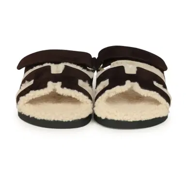 HERMÈS Hermes Chypre Techno Sandals Marron Ebene Suede and Ecru Shearling Palladium Hardware EU 37 | Thumbnail 5 HERMÈS Hermes Chypre Techno Sandals Marron Ebene Suede and Ecru Shearling Palladium Hardware EU 37 | Thumbnail 5