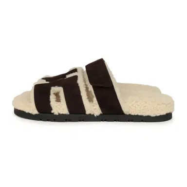 HERMÈS Hermes Chypre Techno Sandals Marron Ebene Suede and Ecru Shearling Palladium Hardware EU 37 | Thumbnail 6 HERMÈS Hermes Chypre Techno Sandals Marron Ebene Suede and Ecru Shearling Palladium Hardware EU 37 | Thumbnail 6