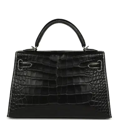 HERMÈS Hermes Special Order (HSS) Kelly Sellier 20 Black Matte Alligator Palladium Hardware | Thumbnail 4 HERMÈS Hermes Special Order (HSS) Kelly Sellier 20 Black Matte Alligator Palladium Hardware | Thumbnail 4
