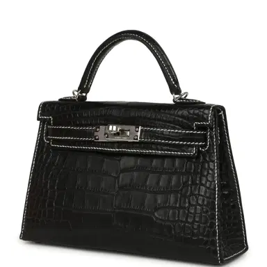 HERMÈS Hermes Special Order (HSS) Kelly Sellier 20 Black Matte Alligator Palladium Hardware | Thumbnail 5 HERMÈS Hermes Special Order (HSS) Kelly Sellier 20 Black Matte Alligator Palladium Hardware | Thumbnail 5