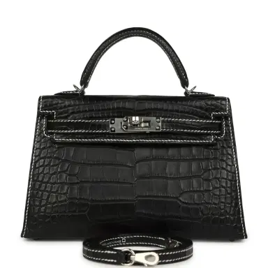HERMÈS Hermes Special Order (HSS) Kelly Sellier 20 Black Matte Alligator Palladium Hardware | Thumbnail 1 HERMÈS Hermes Special Order (HSS) Kelly Sellier 20 Black Matte Alligator Palladium Hardware | Thumbnail 1