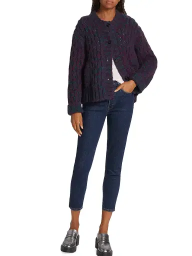 Re/done Women's '80s Chunky Crewneck Cardigan - Marled Plum | Thumbnail 2 Re/done Women's '80s Chunky Crewneck Cardigan - Marled Plum | Thumbnail 2