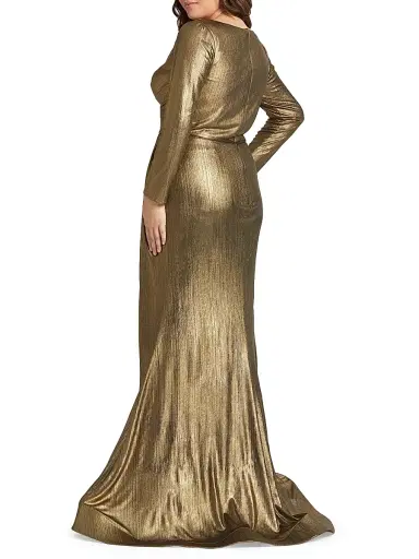 Mac Duggal Women's Plus Size Metallic Wrap-Front Gown - Bronze | Thumbnail 3 Mac Duggal Women's Plus Size Metallic Wrap-Front Gown - Bronze | Thumbnail 3