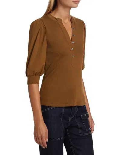 Veronica Beard Women's Coralee Ribbed Puff-Sleeve Top - Ochre | Thumbnail 4 Veronica Beard Women's Coralee Ribbed Puff-Sleeve Top - Ochre | Thumbnail 4
