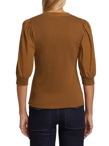Veronica Beard Women's Coralee Ribbed Puff-Sleeve Top - Ochre | Thumbnail 5 Veronica Beard Women's Coralee Ribbed Puff-Sleeve Top - Ochre | Thumbnail 5