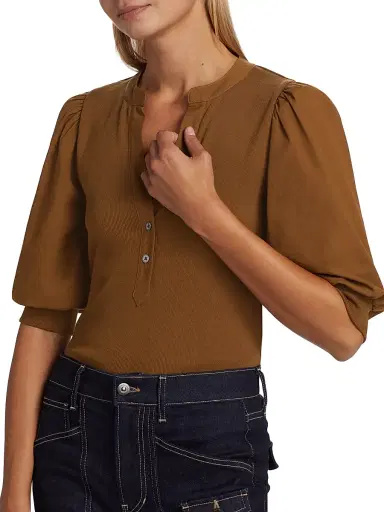 Veronica Beard Women's Coralee Ribbed Puff-Sleeve Top - Ochre | Thumbnail 6 Veronica Beard Women's Coralee Ribbed Puff-Sleeve Top - Ochre | Thumbnail 6