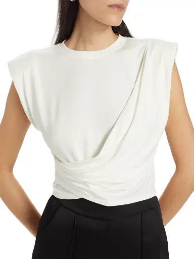 SIMKHAI Women's Estelle Wrap Crop T-Shirt - White | Thumbnail 6 SIMKHAI Women's Estelle Wrap Crop T-Shirt - White | Thumbnail 6