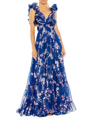 Mac Duggal Women's Floral Ruffled Tiered Chiffon Gown | Thumbnail 1 Mac Duggal Women's Floral Ruffled Tiered Chiffon Gown | Thumbnail 1