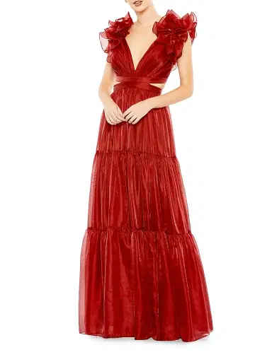 Mac Duggal Women's Tiered Cap Sleeve Gown | Thumbnail 1 Mac Duggal Women's Tiered Cap Sleeve Gown | Thumbnail 1