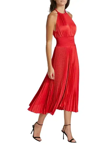 A.L.C. Women's Renzo II Asymmetric Pleated Midi-Dress - Red | Thumbnail 2 A.L.C. Women's Renzo II Asymmetric Pleated Midi-Dress - Red | Thumbnail 2