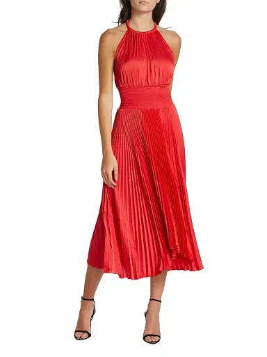 A.L.C. Women's Renzo II Asymmetric Pleated Midi-Dress - Red | Thumbnail 3 A.L.C. Women's Renzo II Asymmetric Pleated Midi-Dress - Red | Thumbnail 3