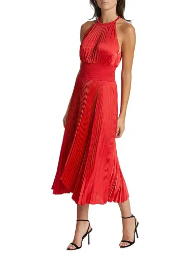 A.L.C. Women's Renzo II Asymmetric Pleated Midi-Dress - Red | Thumbnail 4 A.L.C. Women's Renzo II Asymmetric Pleated Midi-Dress - Red | Thumbnail 4