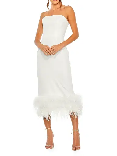 Mac Duggal Women's Feather-Trim Strapless Midi-Dress | Thumbnail 2 Mac Duggal Women's Feather-Trim Strapless Midi-Dress | Thumbnail 2