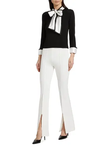 ALICE + OLIVIA Women's Justina Combination Wool Bow Sweater - Black Combo | Thumbnail 2 ALICE + OLIVIA Women's Justina Combination Wool Bow Sweater - Black Combo | Thumbnail 2