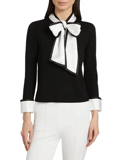 ALICE + OLIVIA Women's Justina Combination Wool Bow Sweater - Black Combo | Thumbnail 3 ALICE + OLIVIA Women's Justina Combination Wool Bow Sweater - Black Combo | Thumbnail 3