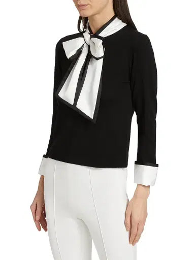 ALICE + OLIVIA Women's Justina Combination Wool Bow Sweater - Black Combo | Thumbnail 4 ALICE + OLIVIA Women's Justina Combination Wool Bow Sweater - Black Combo | Thumbnail 4