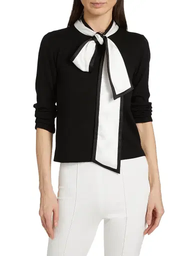ALICE + OLIVIA Women's Justina Combination Wool Bow Sweater - Black Combo | Thumbnail 6 ALICE + OLIVIA Women's Justina Combination Wool Bow Sweater - Black Combo | Thumbnail 6