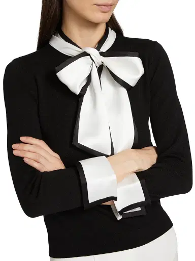 ALICE + OLIVIA Women's Justina Combination Wool Bow Sweater - Black Combo | Thumbnail 7 ALICE + OLIVIA Women's Justina Combination Wool Bow Sweater - Black Combo | Thumbnail 7