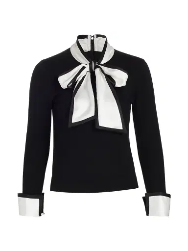 ALICE + OLIVIA Women's Justina Combination Wool Bow Sweater - Black Combo | Thumbnail 1 ALICE + OLIVIA Women's Justina Combination Wool Bow Sweater - Black Combo | Thumbnail 1