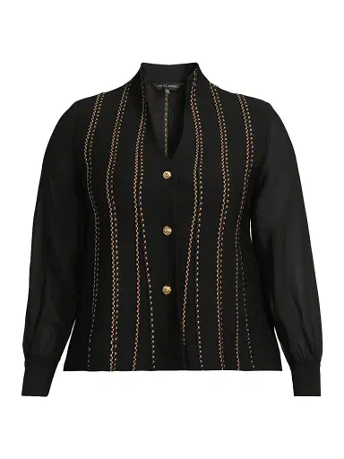 Ming Wang Women's Plus Metallic Knit Button-Front Cardigan - Black Gold | Thumbnail 1 Ming Wang Women's Plus Metallic Knit Button-Front Cardigan - Black Gold | Thumbnail 1