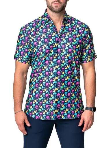 Maceoo Men's Galileo Skullpattern Shirt - Blue | Thumbnail 2 Maceoo Men's Galileo Skullpattern Shirt - Blue | Thumbnail 2