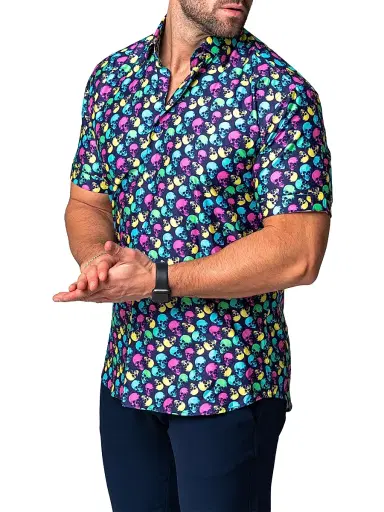 Maceoo Men's Galileo Skullpattern Shirt - Blue | Thumbnail 3 Maceoo Men's Galileo Skullpattern Shirt - Blue | Thumbnail 3