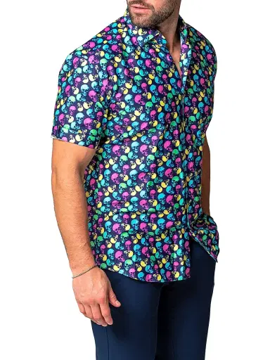 Maceoo Men's Galileo Skullpattern Shirt - Blue | Thumbnail 4 Maceoo Men's Galileo Skullpattern Shirt - Blue | Thumbnail 4