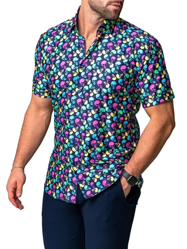 Maceoo Men's Galileo Skullpattern Shirt - Blue | Thumbnail 5 Maceoo Men's Galileo Skullpattern Shirt - Blue | Thumbnail 5
