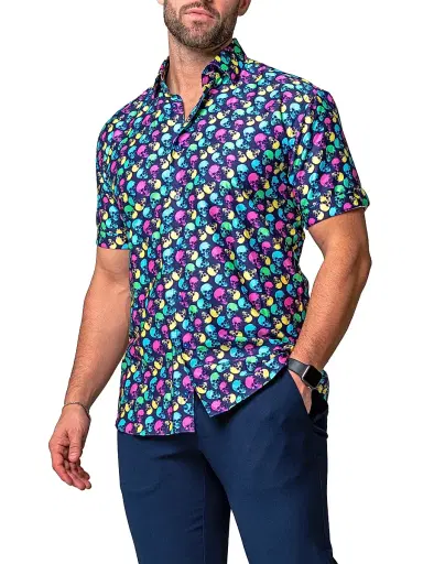 Maceoo Men's Galileo Skullpattern Shirt - Blue | Thumbnail 6 Maceoo Men's Galileo Skullpattern Shirt - Blue | Thumbnail 6
