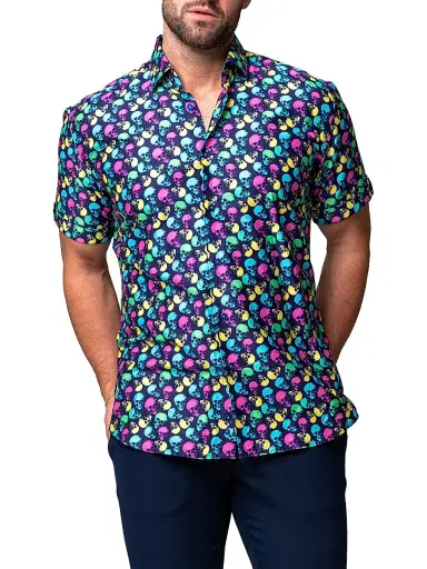 Maceoo Men's Galileo Skullpattern Shirt - Blue | Thumbnail 7 Maceoo Men's Galileo Skullpattern Shirt - Blue | Thumbnail 7