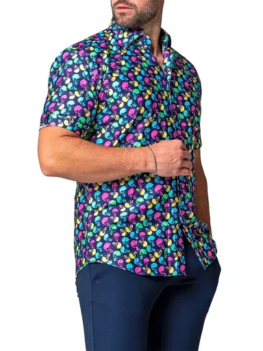 Maceoo Men's Galileo Skullpattern Shirt - Blue | Thumbnail 8 Maceoo Men's Galileo Skullpattern Shirt - Blue | Thumbnail 8