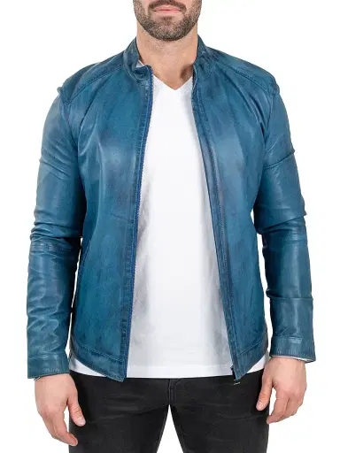 Maceoo Men's Leather Reverse Jacket - Blue | Thumbnail 2 Maceoo Men's Leather Reverse Jacket - Blue | Thumbnail 2
