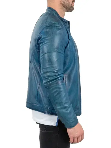 Maceoo Men's Leather Reverse Jacket - Blue | Thumbnail 4 Maceoo Men's Leather Reverse Jacket - Blue | Thumbnail 4