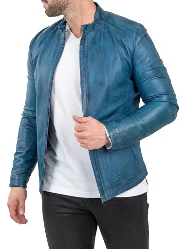 Maceoo Men's Leather Reverse Jacket - Blue | Thumbnail 5 Maceoo Men's Leather Reverse Jacket - Blue | Thumbnail 5